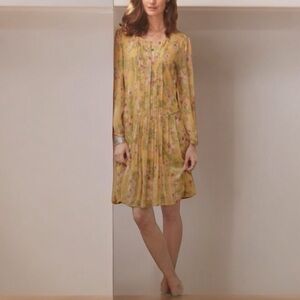 Sundance Magnolia Silk Shirt Dress Floral Print Sheer Size Large Mustard Yellow